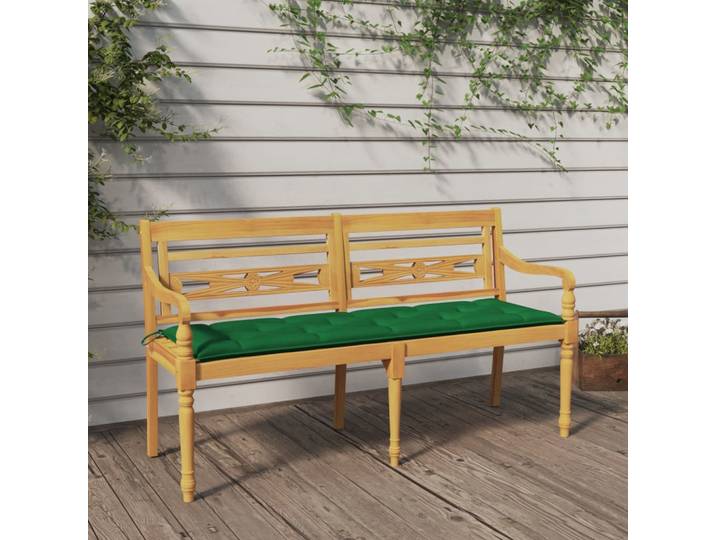 vidaXL Batavia-Bank mit Grünem Kissen 150 cm Massivholz Teak