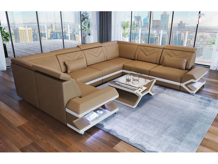 Designsofa Sorrento U-Form aus Leder