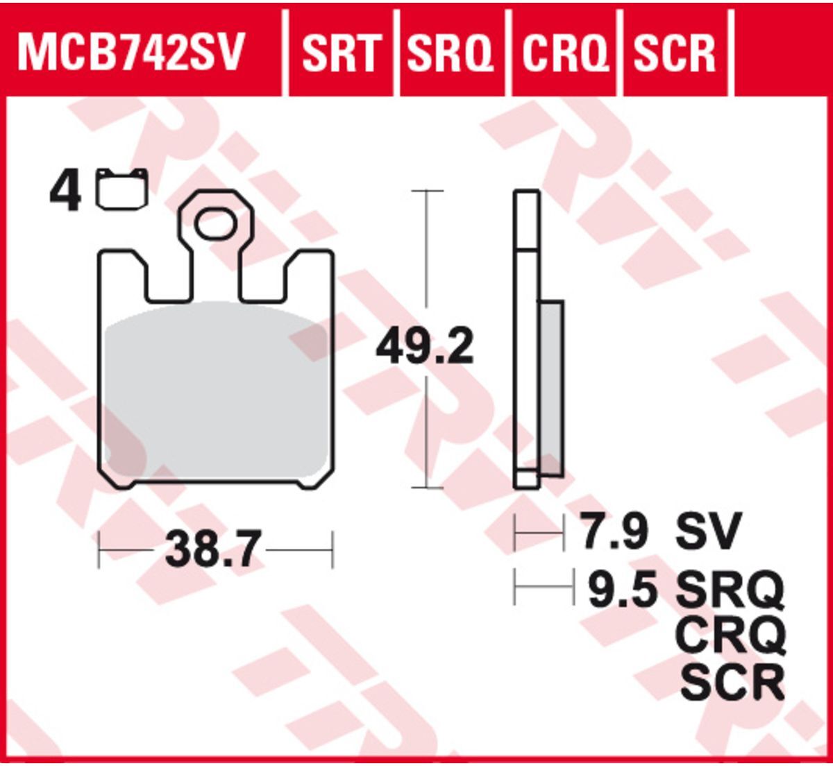 Bremsbelagsatz TRW MCB742 ohne Straßenzulassung