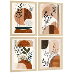 POSTER 4er Kunstdruck-Set Wandbilder Botanisch Abstrakt modern Wohnzimmer Deko, Schlafzimmer, Küche, Badezimmer Rahmenlos A3