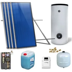 Solaranlage Solarpaket 4 Kollektoren Speicher Flachdach Flachkollektor Speicher