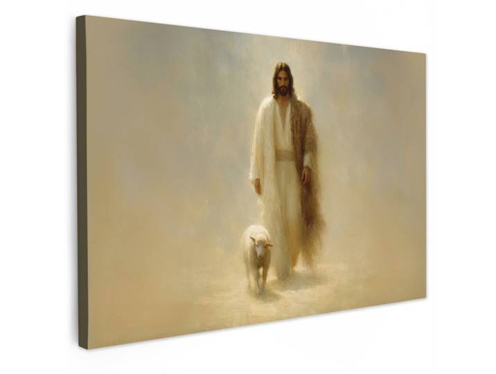 LEINWANDBILD Schaf - Jesus - Pinselstriche - Abstrakt Wanddeko 90x60 cm