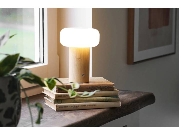 Tischlampe Haldvyn – modern mit Bambus - Beige - Luxusbetten24
