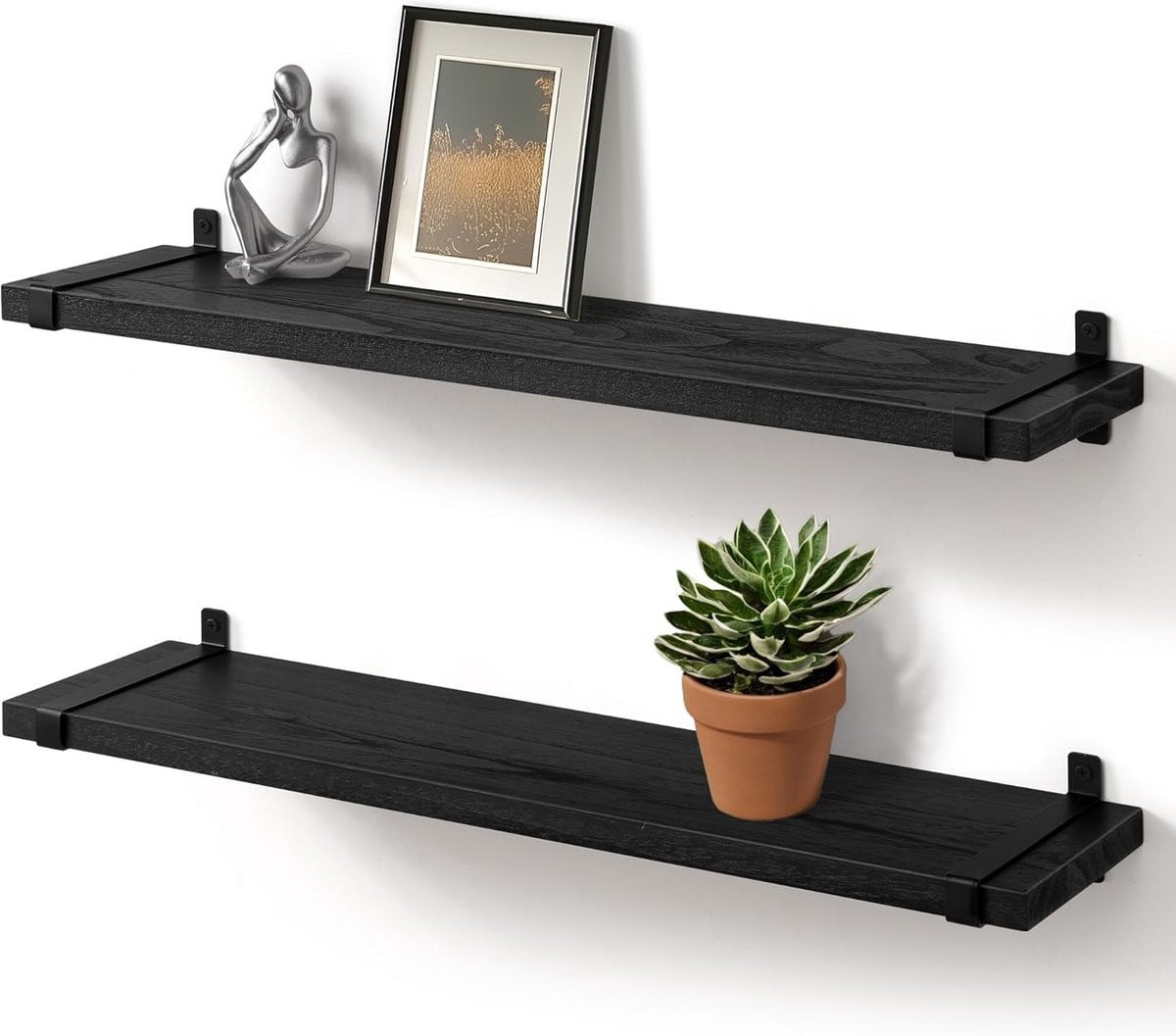 Set van 2 Zwarte Zwevende Wandplanken voor Moderne Wandmontage en Decoratie
