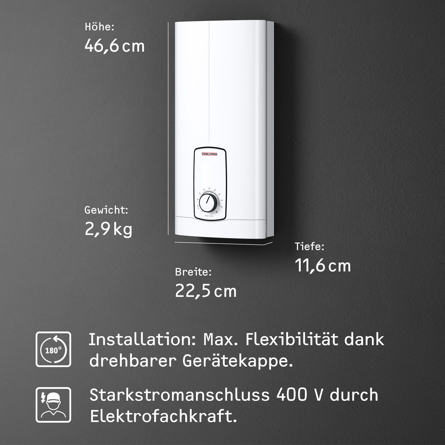 Kompakt-Durchlauferhitzer STIEBEL ELTRON "DHB 18 ST Trend 25A", weiß, B:22,5cm H:46,6cm T:11,6cm, Durchlauferhitzer, Kompakt-Durchlauferhitzer, 3i Technologie für konstante Warmwassertemperatur