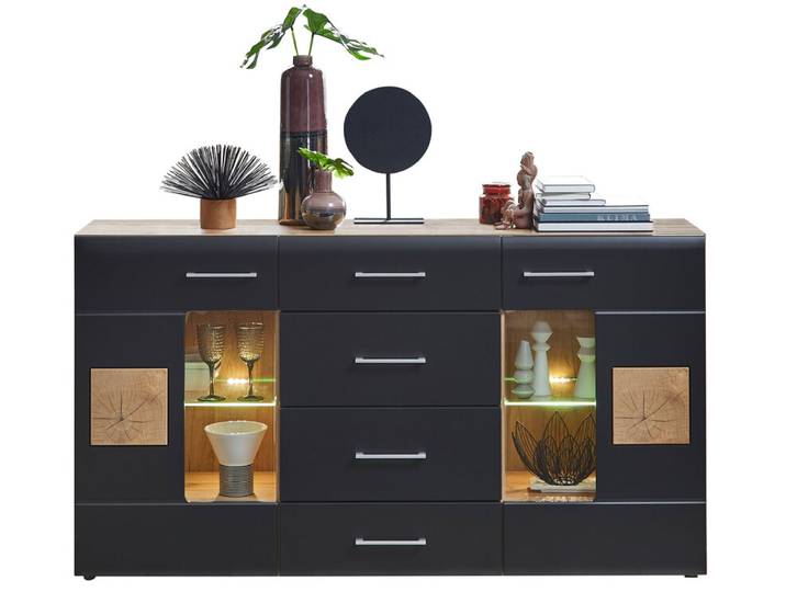 Sideboard Sonate Lack Schwarz /Eiche Altholz Nachbildung