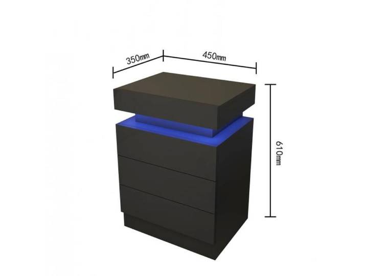 XJING-Table de nuit multifonctionnelle avec éclairage LED et coffre à 3 tiroirs - Chevet-45x35x61cm