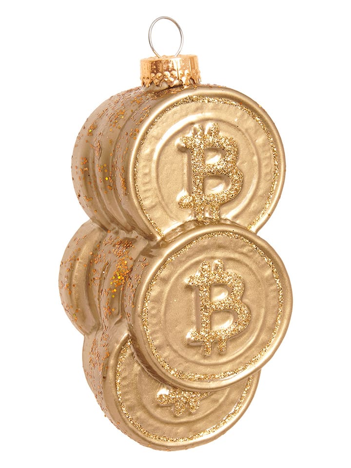 Krebs Glas Lauscha Christbaumornament "Bitcoin" in Gold - (H)9 cm - onesize