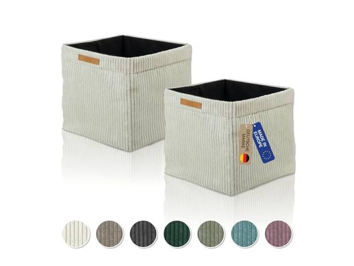 Lycce Boîtes Kallax Cord Set de 2 Insert Kallax 33 x 33 x H31 cm Boîte de rangement avec housse en corde amovible adaptée pour l'étagère Kallax Boîtes de rangement pliables en non-tissé beige