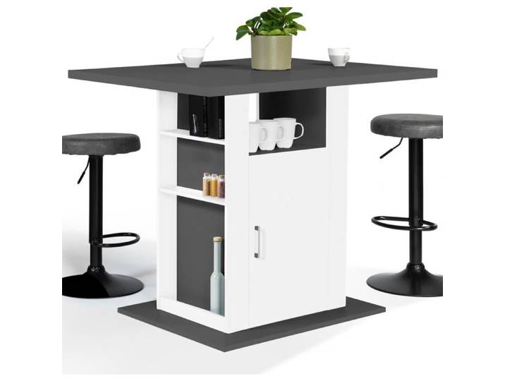 IDMarket Îlot Central UGO 110x80x90 cm Bois Gris et Blanc avec placards et étagères pour cuisine