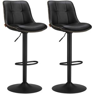 Vasagle Barhocker LJB095B01, mit Lehne, 62-84 cm Sitzhöhe, Kunstleder, schwarz, 2 Stück