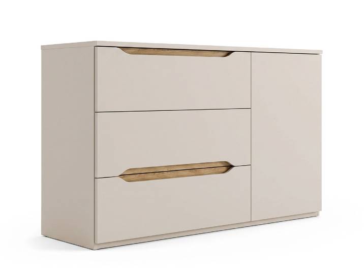 Commode 1 porte 3 tiroirs Edwal Sable/chene - Basika