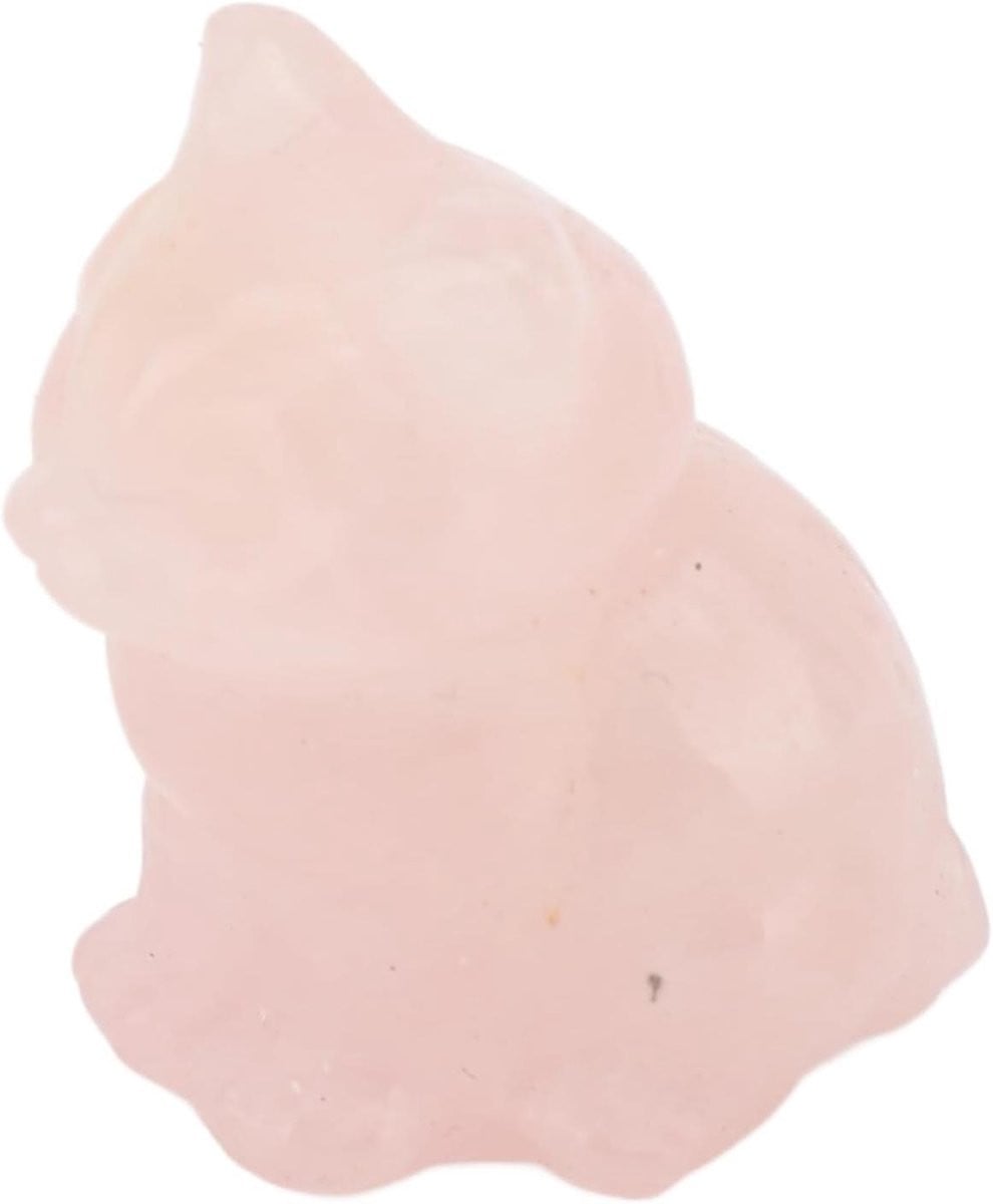 Handgesneden Kristallen Kat Beeldje van Natuursteen - Roze - 3 cm
