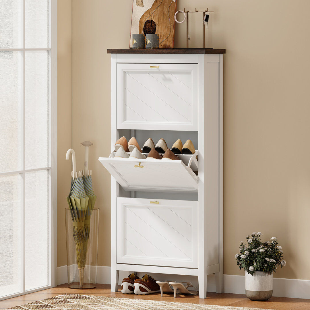 17 Stories 18 Pair Shoe Storage White, Brown, Gold 18