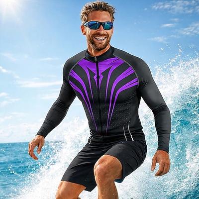 Herren Anti UV Shirt T-Shirt zum Schwimmen Geometrisch UPF50 UV Schutz Schnelltrocknend Langarm Bademode Schutz gegen Hautausschlag Surfen Kanufahren Strand Sommer