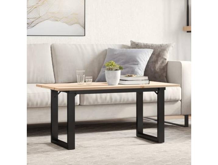 Couchtisch O-Gestell Massivholz Kiefer & Stahl 100x50x45 cm Wohnzimmer Kiefernholz mit Aststellen, Stahlrahmen, O-Form, natürliche Maserung, für Getränke und Snacks, 100x50 cm Fläche
