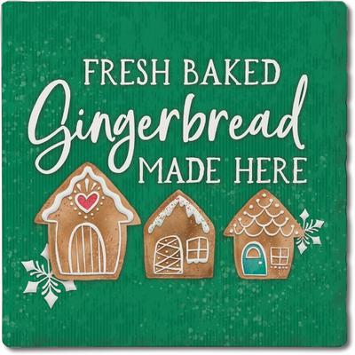 Thirstystone "Fresh Baked Gingerbread 4 Pack Tumbled Tile Stone Coaster with Protective Cork Backing Made in The USA 4"" Square, Wipes Clean"