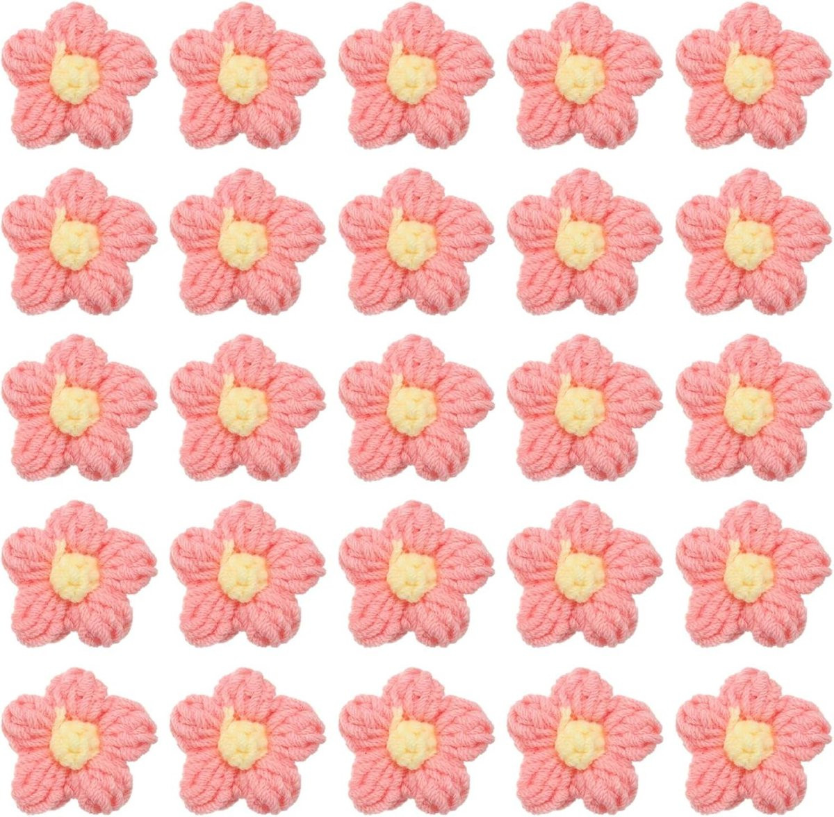 36 stuks Gehaakte bloemen applicaties voor ambachten in roze en geel