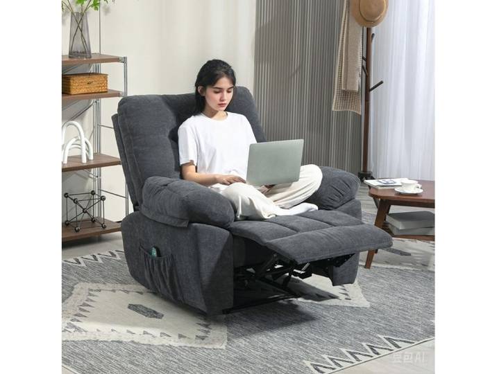 Fauteuil relax massant – Gris foncé – Vibrations chauffage lombaire repose-pieds réglable