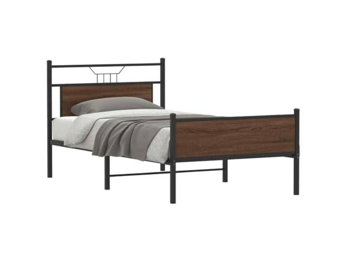 RJPLMFV Bettgestell, 100 x 200 cm, Eiche Braun, ohne Matratze Robuste Stahlkonstruktion, inklusive Kopfteil, Lattenrost, Stauraum unter dem Bett