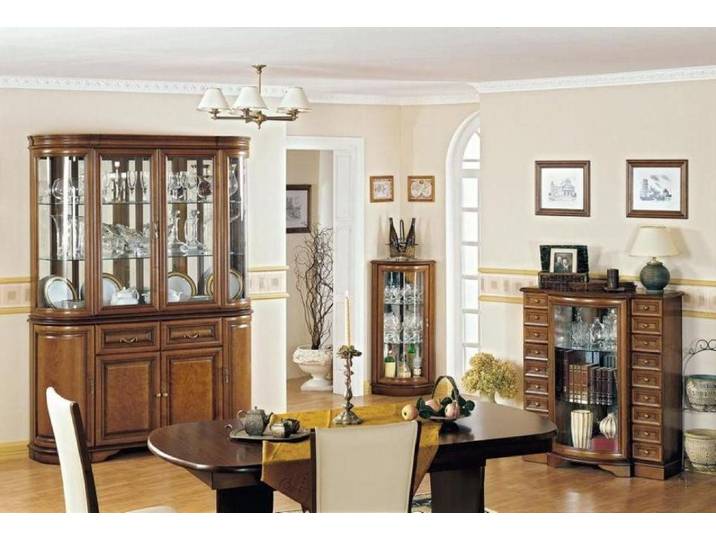 Xlmoebel Esszimmer-Set Traditionelles Esszimmermöbel mit Vitrine und Buffet in Holzoptik, (3-St., 3tlg Esszimmer Set (Vitrine + Eckvitrine + Buffet), Hergestellt in Europa