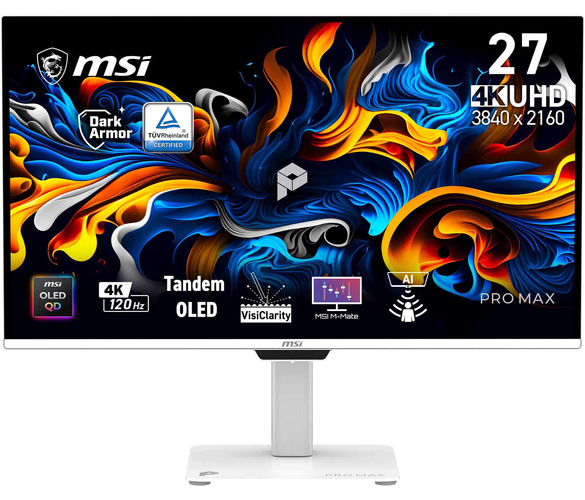 MSI Pro MAX 271UPXW12G, 67,3 cm (26.5"), 3840 x 2160 Pixel, UltraWide Full HD, QD-OLED, 0,03 ms, Weiß