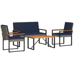 vidaXL Gartenmöbel Set 4 pcs Grau und Marineblau Poly-Rattan