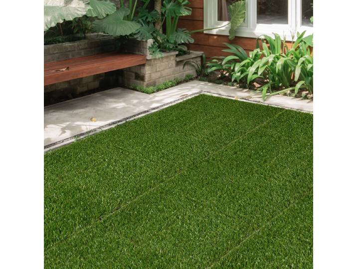 Dalles de gazon artificiel vert, lot de 10 pièces 30x30x3,5 cm, dalles à emboîter, épaisseur confort, pour terrasse et balcon