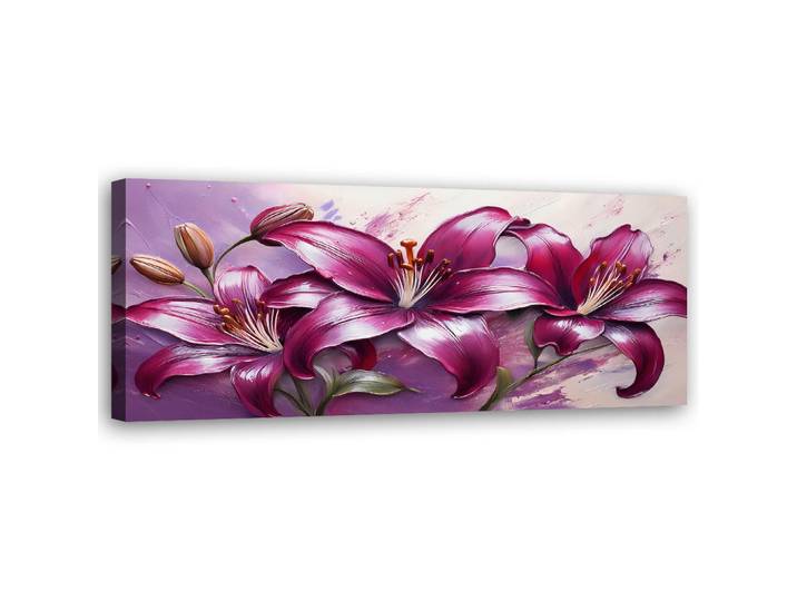 Feeby Wandbild lilienblüten lila bemalt, Lila, Floral, Rechteckig, 90x30 cm, Bilder & Rahmen, Bilder, Leinwandbilder