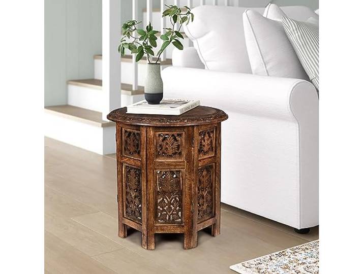 Light & Pro - Runder Beistelltisch, 45,7 cm, Holztisch, Modern, Rustikal, 18x18 - Octangle, Holzfarben, TABLE