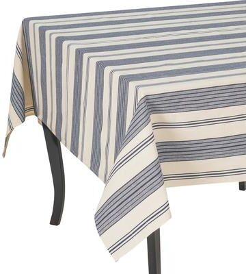 "French Home 71"" x 119"" Blue and Cream Striped Tablecloth - 71"" x 119"""