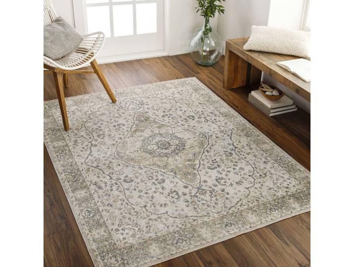 Tapis vintage lavable en machine jaune/ivoire 200x275