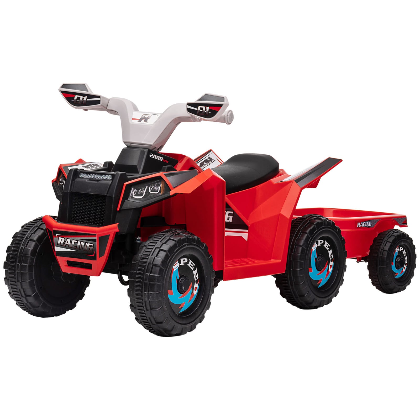 HOMCOM Elektrische Kinderquad met Aanhanger, Rood, Max 25 kg