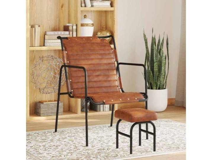 Relaxsessel mit Fußhocker Braun Echtleder Vintage-Stil,geschmeidiges Echtleder,pulverbeschichtetes Eisen,maximal 110 kg pro Sitzplatz