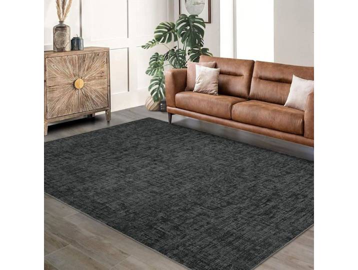 Tapis salon moderne poils courts uni envers antidérapant lavable déco salon chambre noir 160×230cm