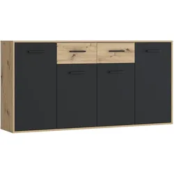 Home123, Kommode + Sideboard, Truhe ANTUZA NTU241-M712 grau+eiche (162 x 34 x 82 cm)