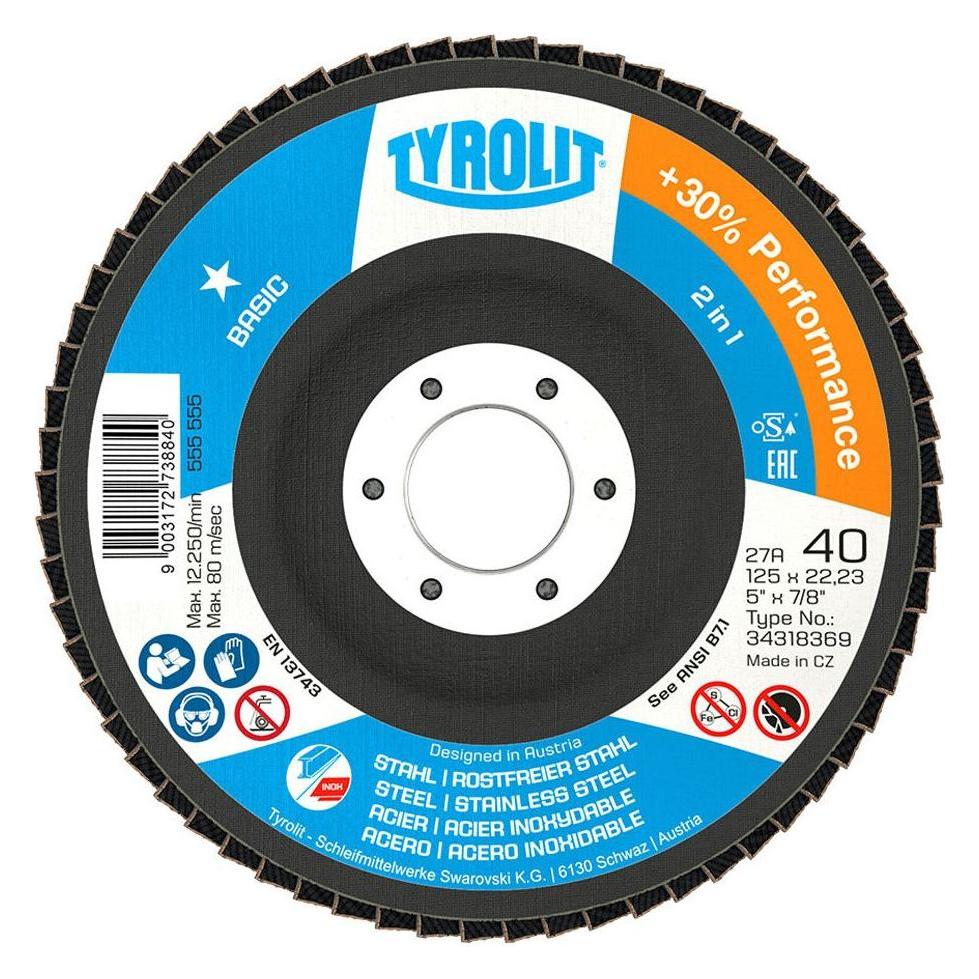 Tyrolit Lamelskive skrå BASIC 125X22,23 ZA40 Stål/INOX - (10 stk.) (40) (34318369)