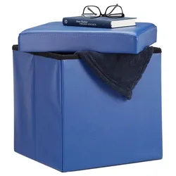 relaxdays Faltbarer Sitzhocker - Kunstleder blau