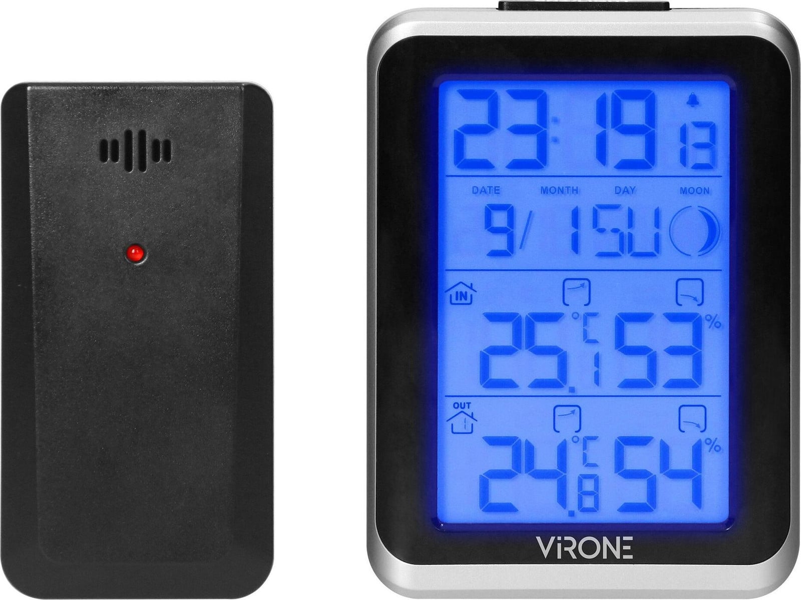 VIRONE WS-3 Weerstation met thermometer, hygrometer, klok en alarm