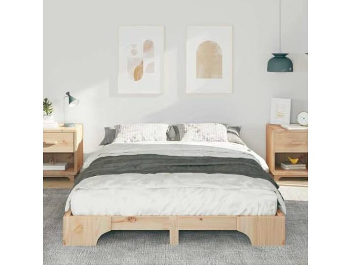 KTHLBRH Bett aus massiver Kiefer braun 140 x 220 cm Lattenrost, 200 kg Tragkraft, modernes Design, pflegeleicht