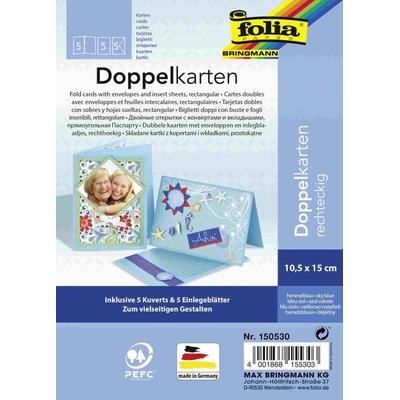 Folia Klappkarten/Doppelkarten für Einladungen, Glückwunsch- oder Grußkarten, 10,5x15cm, himmelblau, 5 Karten + Kuverts + Einlagen