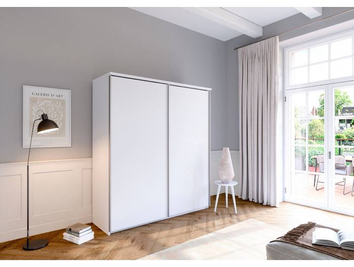 Schwebetürenschrank PRIESS Arnsberg , grau (lichtweiß), B:187cm H:211cm T:64,5cm, Holzwerkstoff, Schränke, Schwebetürenschrank