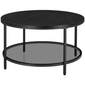 Vasagle Couchtisch LCT072B58, Holz / Glas, schwarz marmoriert, rund, (Ø) 80 cm, mit Ablage