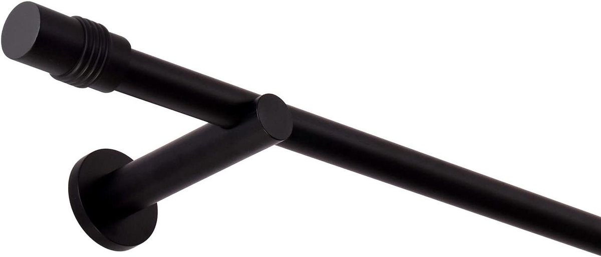 Zwarte metalen enkele gordijnroede van 140 cm inclusief bevestigingsmateriaal