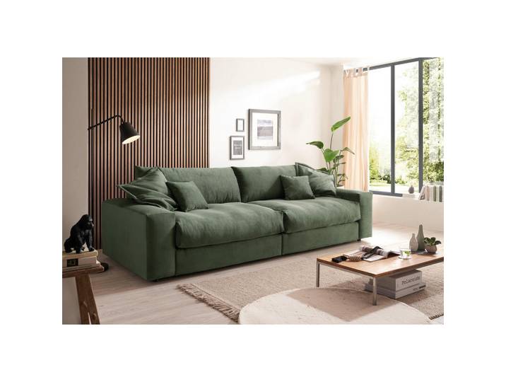 P & B Bigsofa Kamil, Grün, Füllung: Schaumstoffflocken,Polyester, Schaumstoffflocken, 298x95x122 cm, Rücken echt, Wohnzimmer, Sofas & Couches, Sofassofas