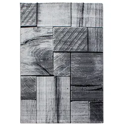 Carpetsale24 Teppich Wohnzimmer Moderne 3D-Holzdesign Schwarz - Grau 200 x 290 cm - Kurzflor, Schlafzimmer, Esszimmer, Küche