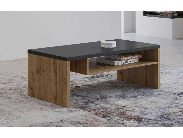 Couchtisch GOODPRODUCT Cross, Breite 120 cm, moderner Sofatisch für Wohnzimmer , braun (wotan eichefarben, schwarz, wotan eiche, schwarz), B:120cm H:45cm T:60cm, Tische, Couchtisch, Tisch mit offenem Fachboden