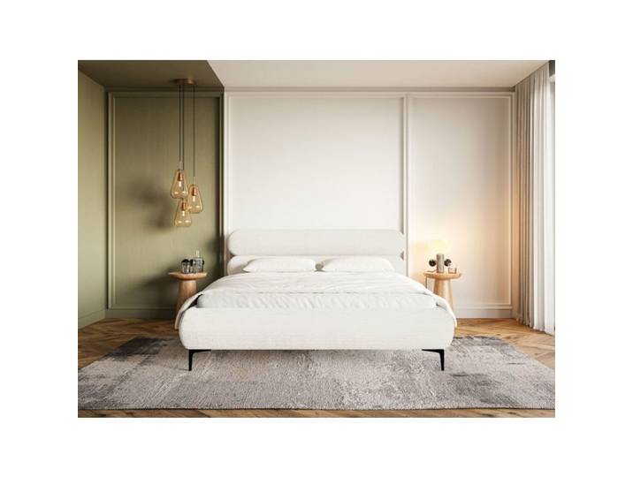 Lit tapissé - ROULE CORD - 160x200 - velours côtelé - crème - pieds dorés