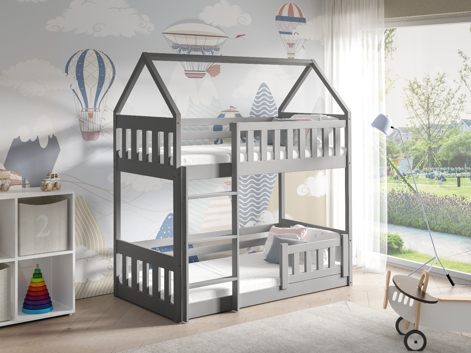 MTJMöbel Etagenbett ZUZIA SLIM 160x80cm mit Lattenrost, Massivholzbett Stockbett, Grau Holz