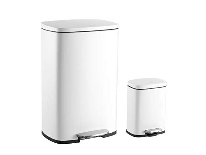 Happimess HPM1006C Connor Rechteckiger 50-Liter-Mülleimer mit weichem Deckel und kostenloser Mini-Mülleimer für Zuhause, Küche, Wohnzimmer, Esszimmer, Bad, Büro, Weiß